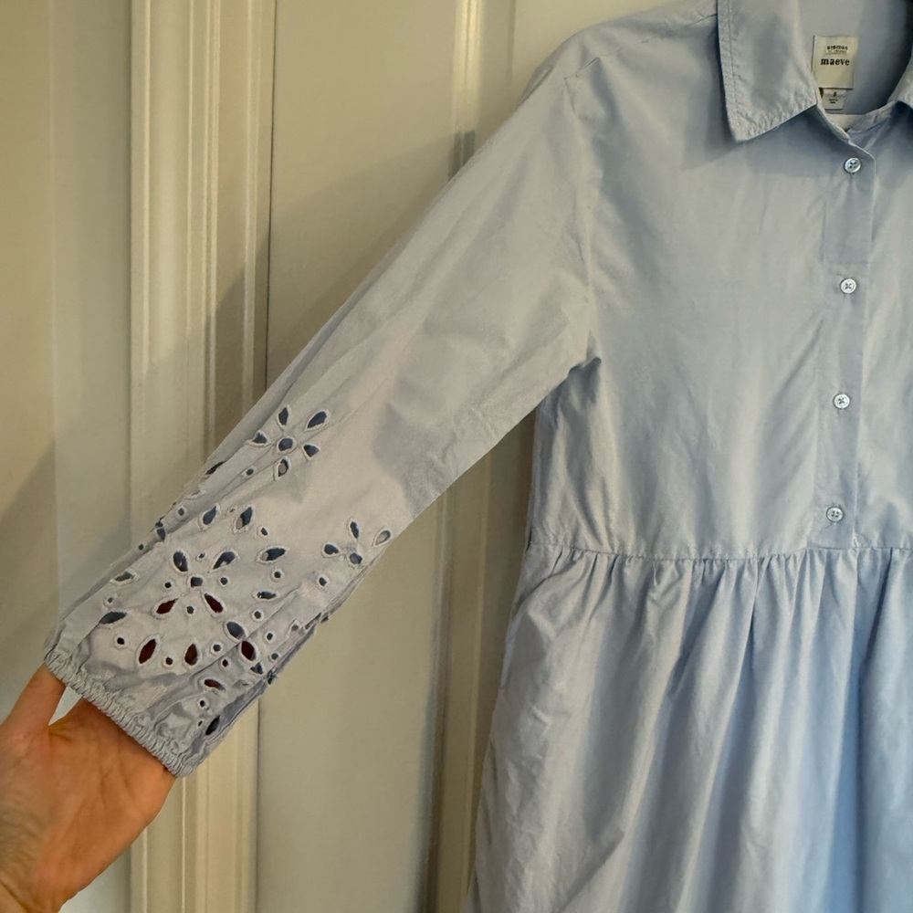 Maeve Bettina Tiered Shirt Dress-Light Blue Eyelet - Picture 9 of 15